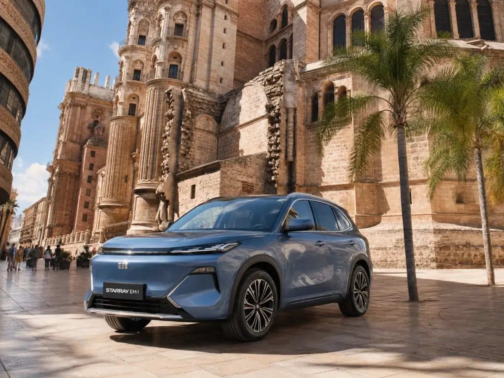 Geely Starray EM-i azul junto a la Catedral de Málaga Geely Starray EM-i azul junto a la Catedral de Málaga